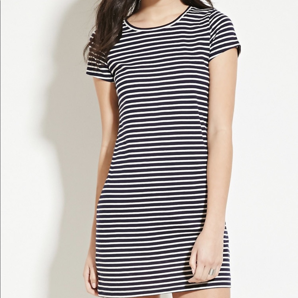 Mini T- shirt dress navy blue with black stripes